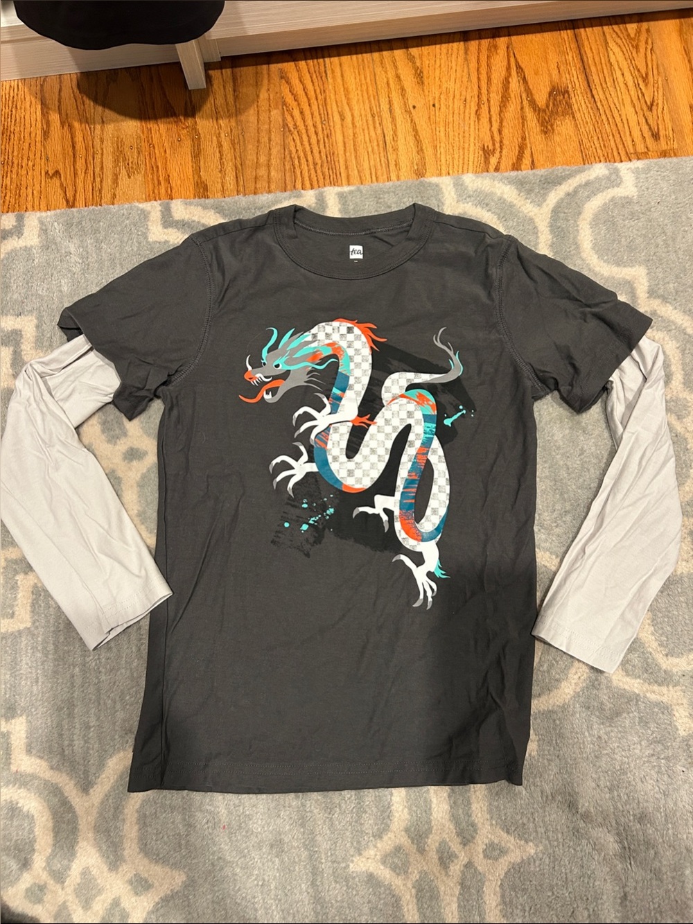 Boys Black Dragon Graphic Long-Sleeve Layered Shirt